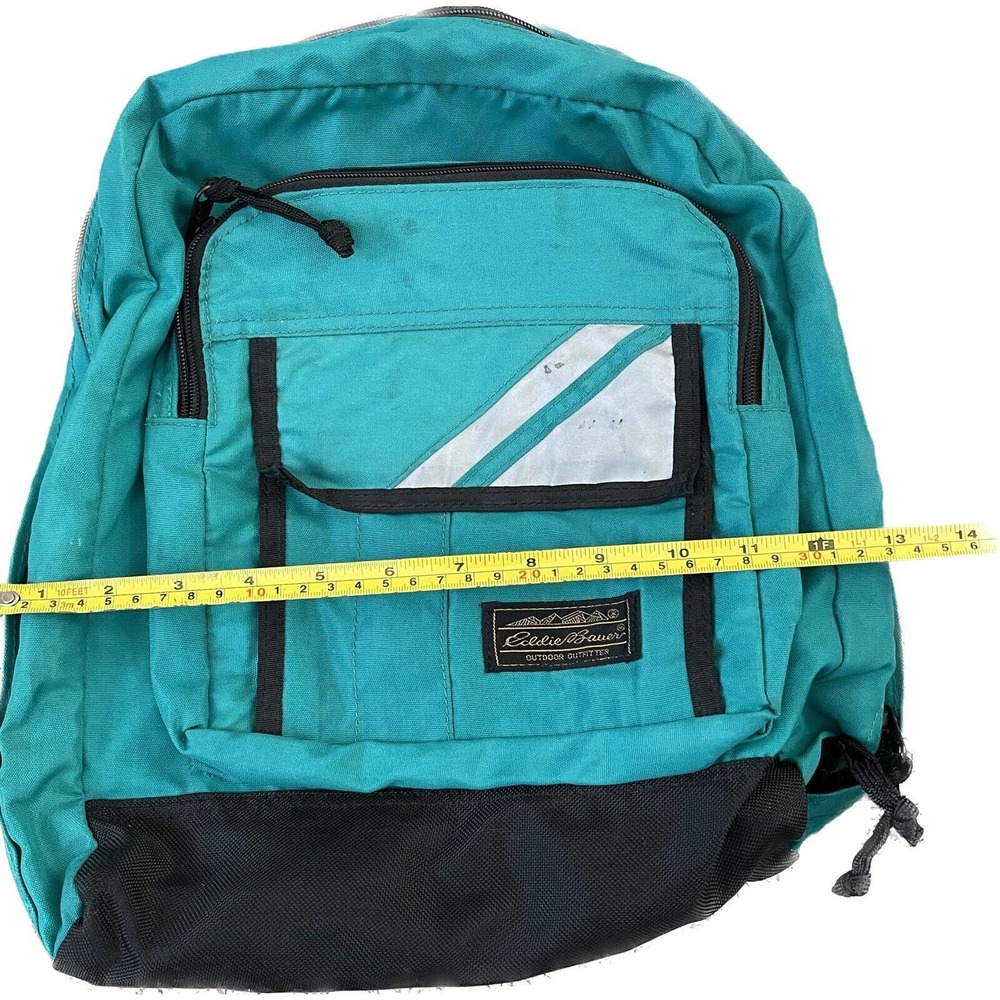 Vintage Eddie Bauer Backpack Teal Nylon Small Pack Bag 2 Pocket USA Made - Picture 7 of 7